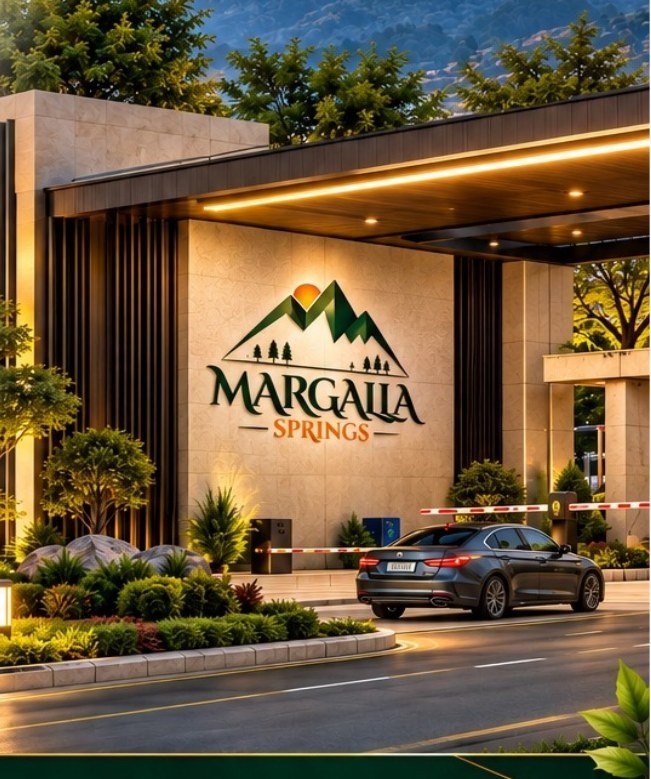 Margalla Springs entrance with illuminated signage